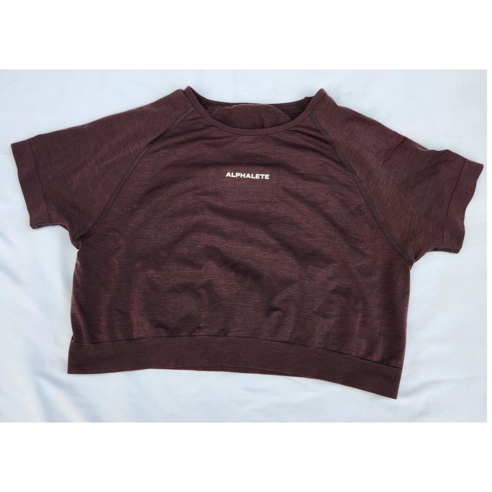 ALPHALETE 2XL Crop Top AMPLIFY Short Sleeve Chocolate brown Athletic Shirt Women